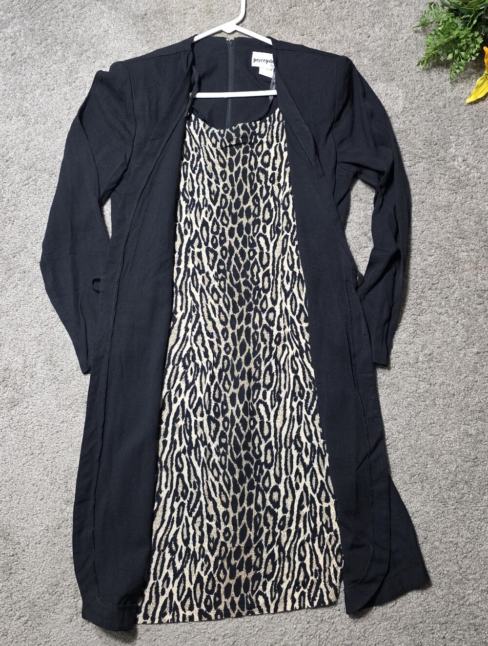 Vintage Perceptions Leopard Print Black Cardigan Dress Shoulder Pads Size 8 - Picture 3 of 10